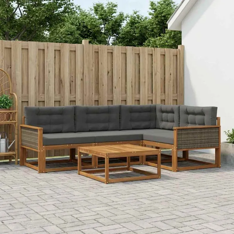 Lauko sofos komplektas su pagalve 5 pcs Natūralus ir antracitas