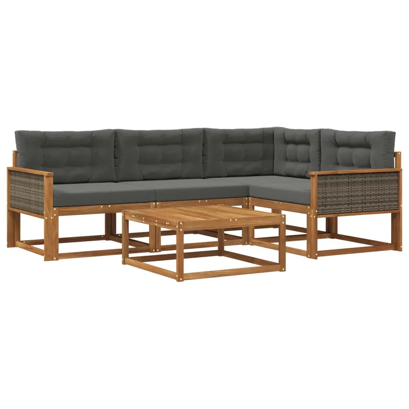 Lauko sofos komplektas su pagalve 5 pcs Natūralus ir antracitas