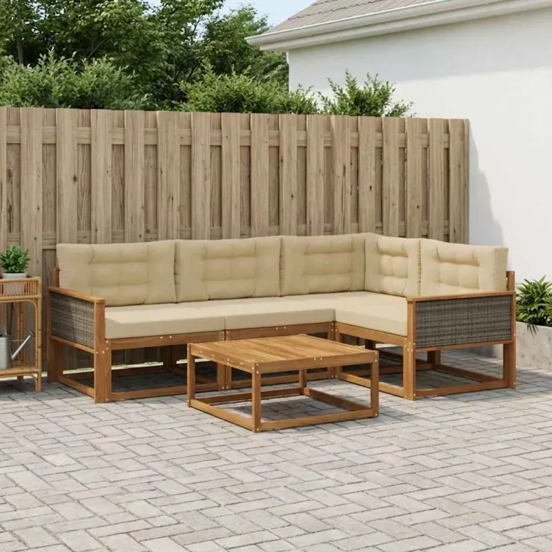 Lauko sofos komplektas su pagalve 5 pcs Natūralus ir bežinis