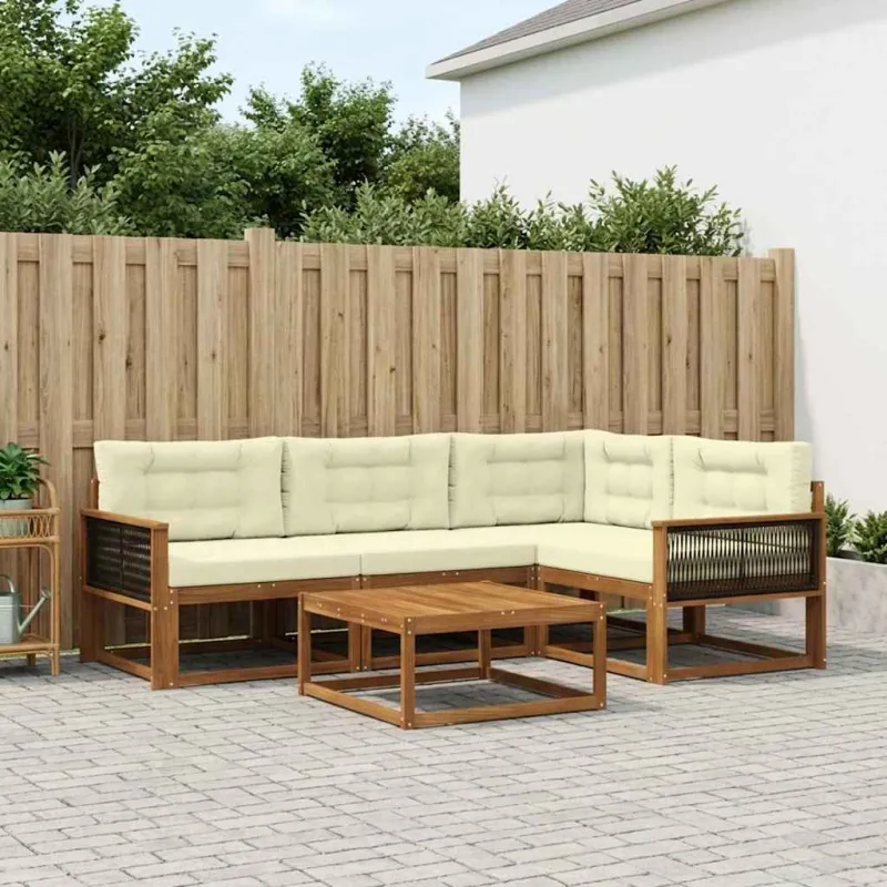 Lauko sofos komplektas su pagalve 5 pcs Natūralus ir grietinėlė
