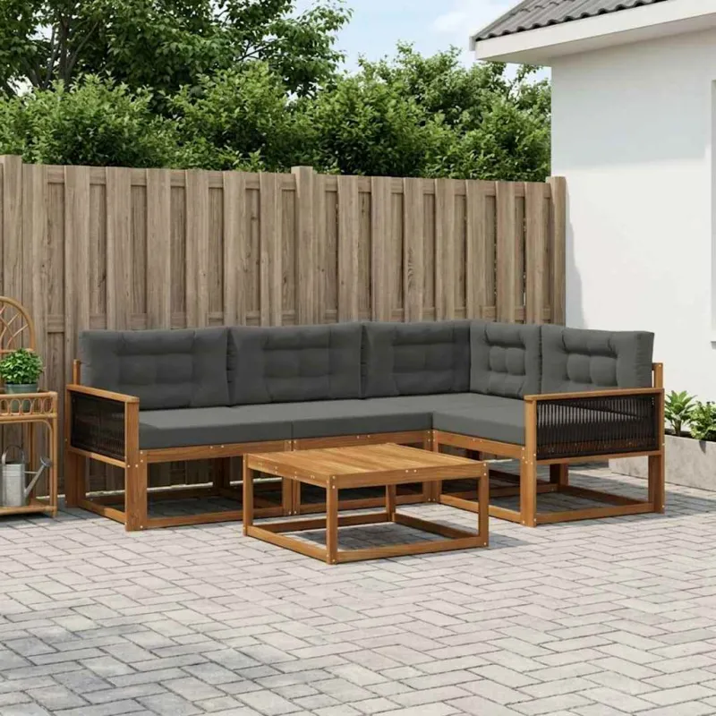 Lauko sofos komplektas su pagalve 5 pcs Natūralus ir antracitas