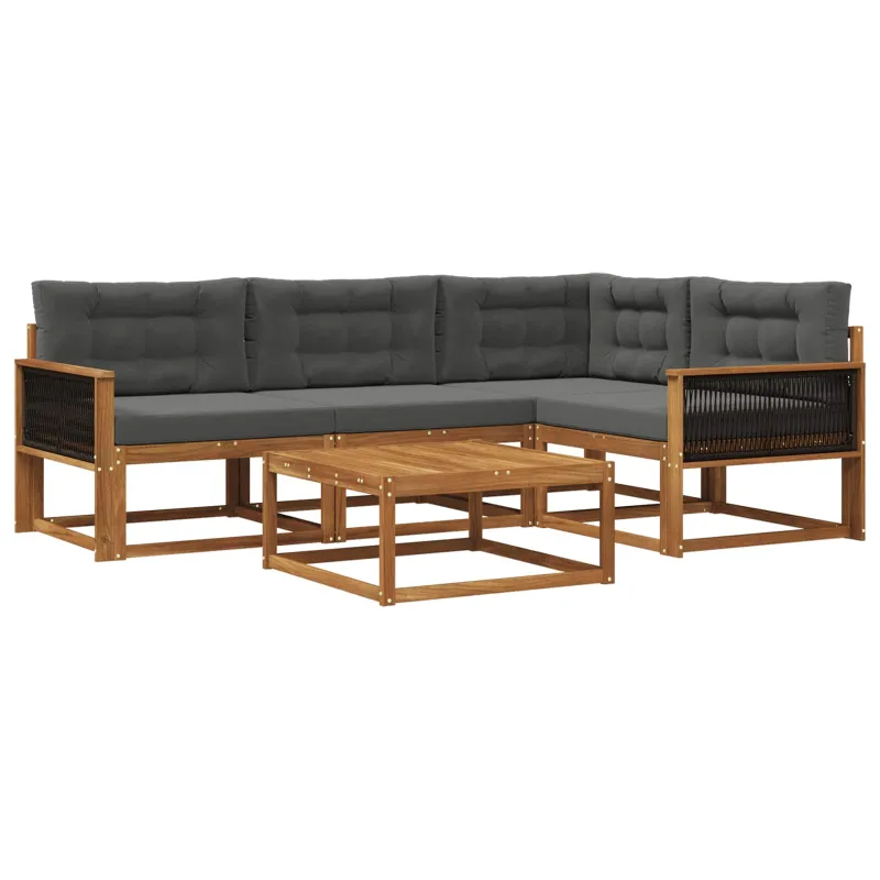 Lauko sofos komplektas su pagalve 5 pcs Natūralus ir antracitas