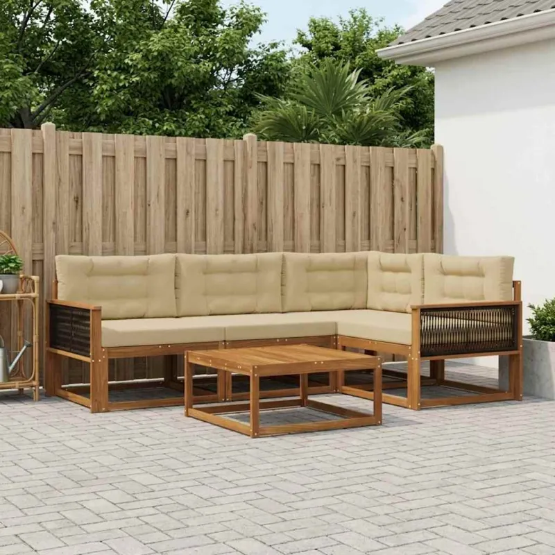 Lauko sofos komplektas su pagalve 5 pcs Natūralus ir bežinis