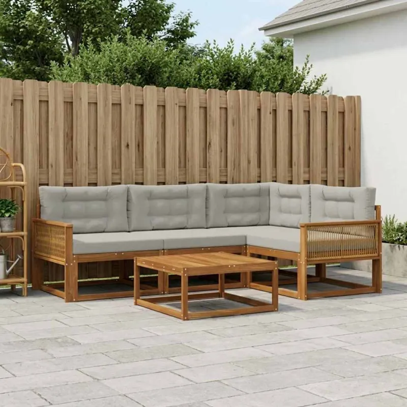 Lauko sofos komplektas 5 pcs Natūrali ir Šviesiai pilka