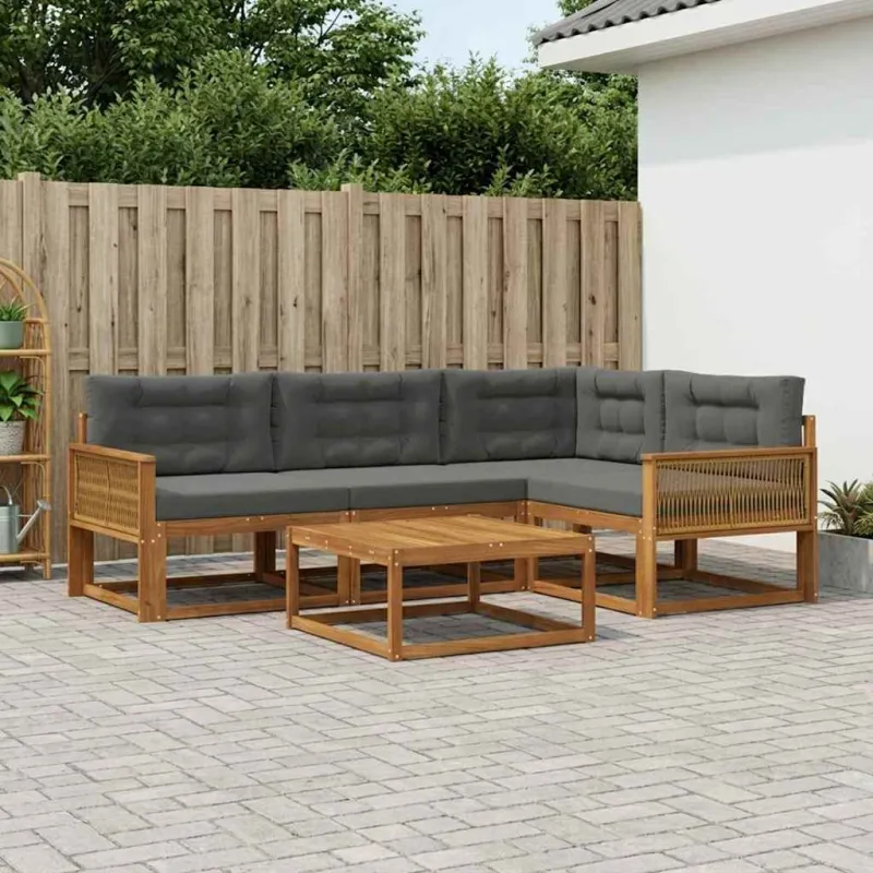 Lauko sofos komplektas su pagalve 5 pcs Natūralus ir antracitas