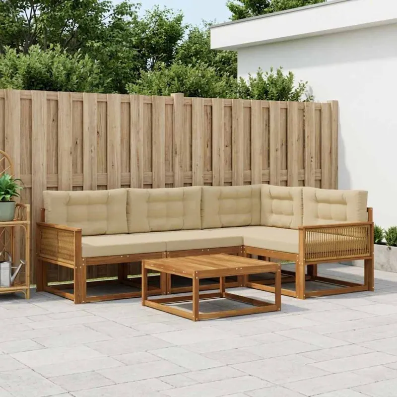 Lauko sofos komplektas su pagalve 5 pcs Natūralus ir bežinis