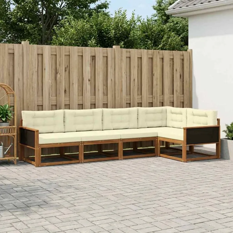 Lauko sofos komplektas 5 pcs Natūralus ir grietinėlė