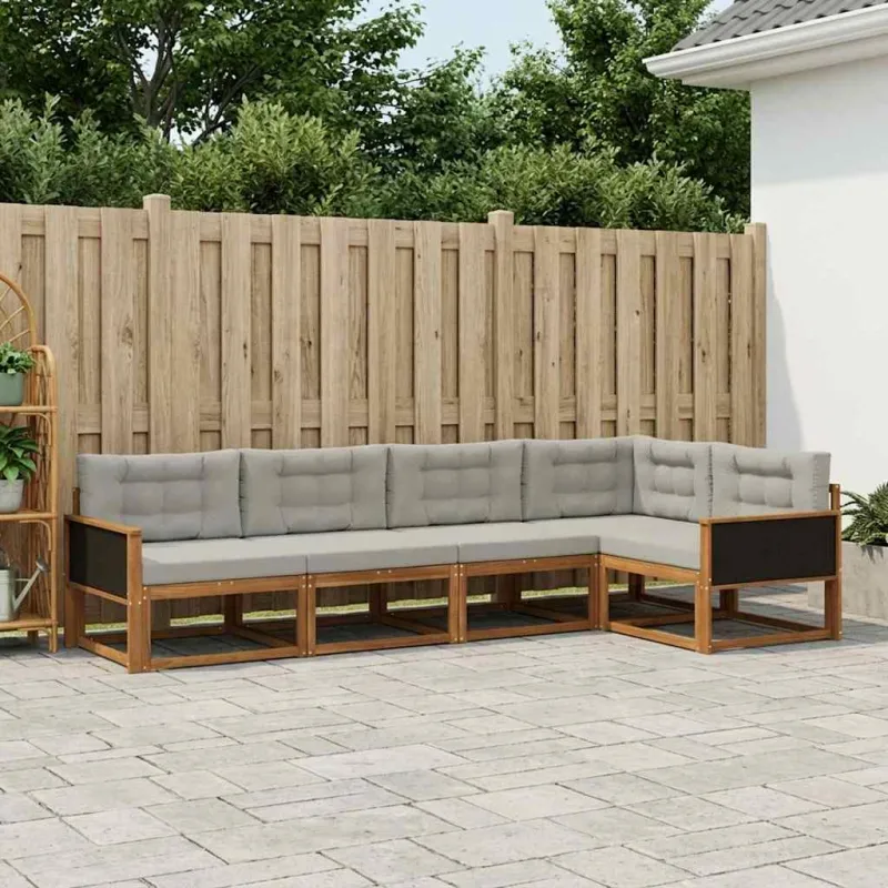 Lauko sofos komplektas 5 pcs Natūrali ir Šviesiai pilka