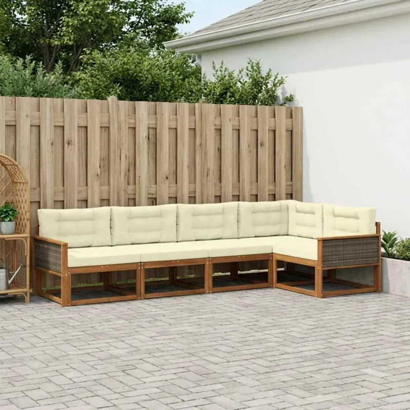 Lauko sofos komplektas 5 pcs Natūralus ir grietinėlė