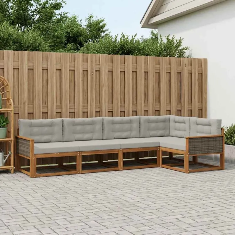 Lauko sofos komplektas 5 pcs Natūrali ir Šviesiai pilka