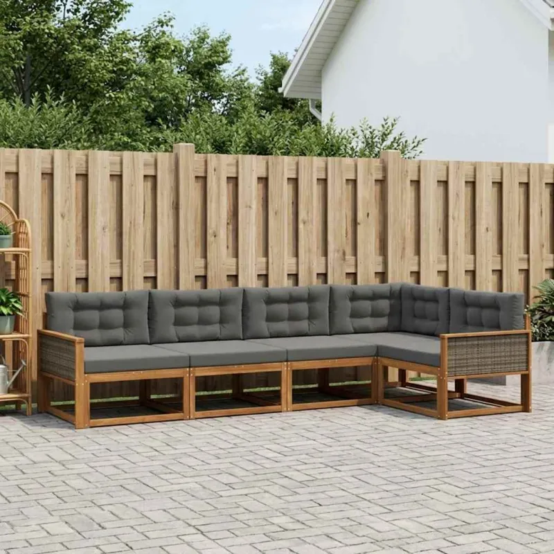 Lauko sofos komplektas 5 pcs Natūralus ir antracitas