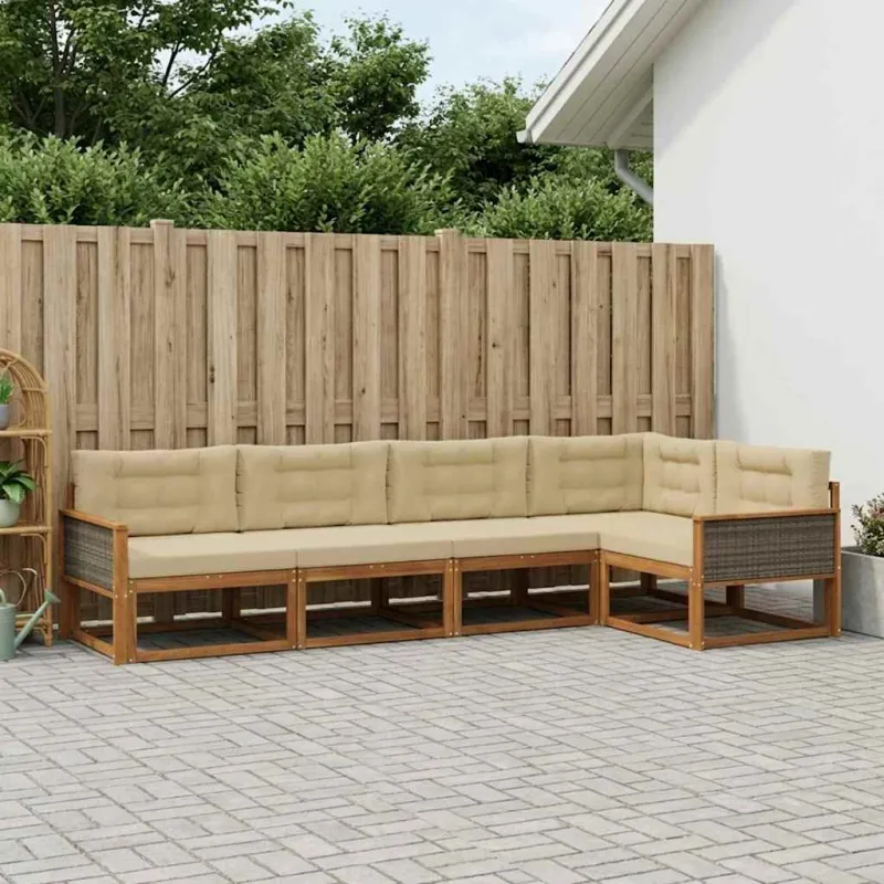 Lauko sofos komplektas 5 pcs Natūralus ir bežinis