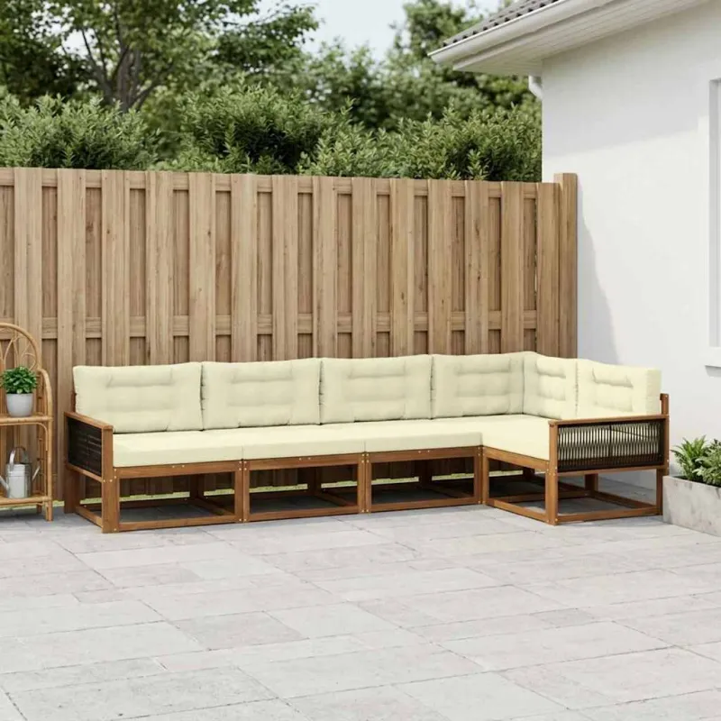 Lauko sofos komplektas 5 pcs Natūralus ir grietinėlė