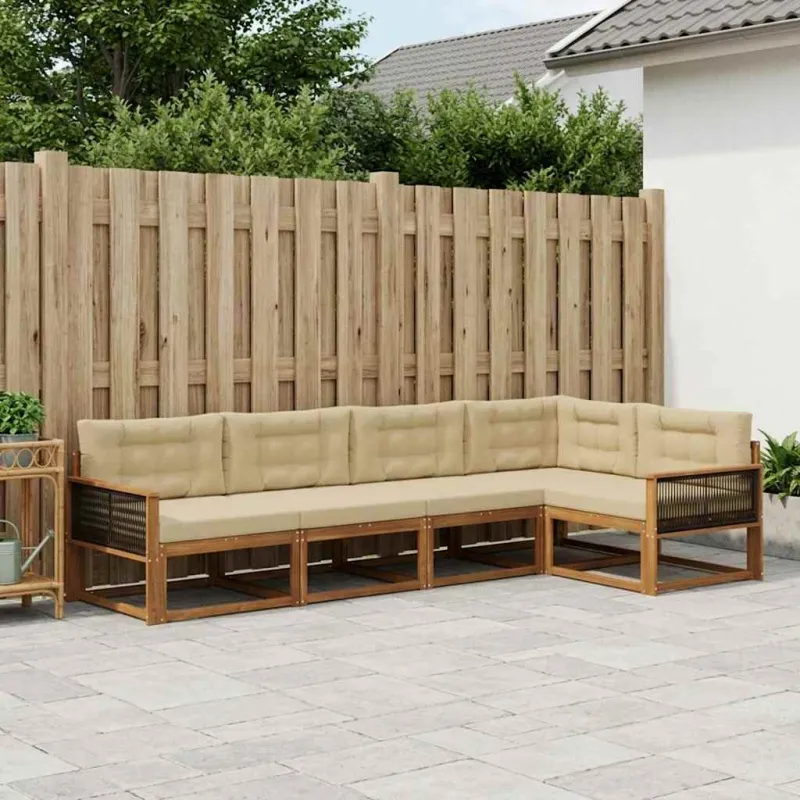 Lauko sofos komplektas 5 pcs Natūralus ir bežinis