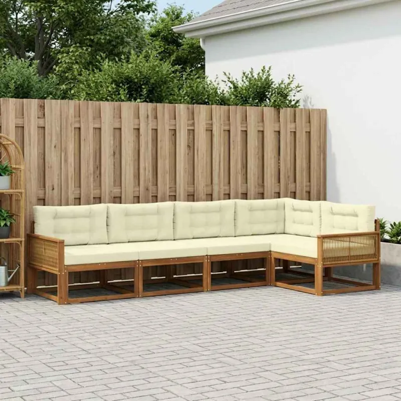 Lauko sofos komplektas 5 pcs Natūralus ir grietinėlė