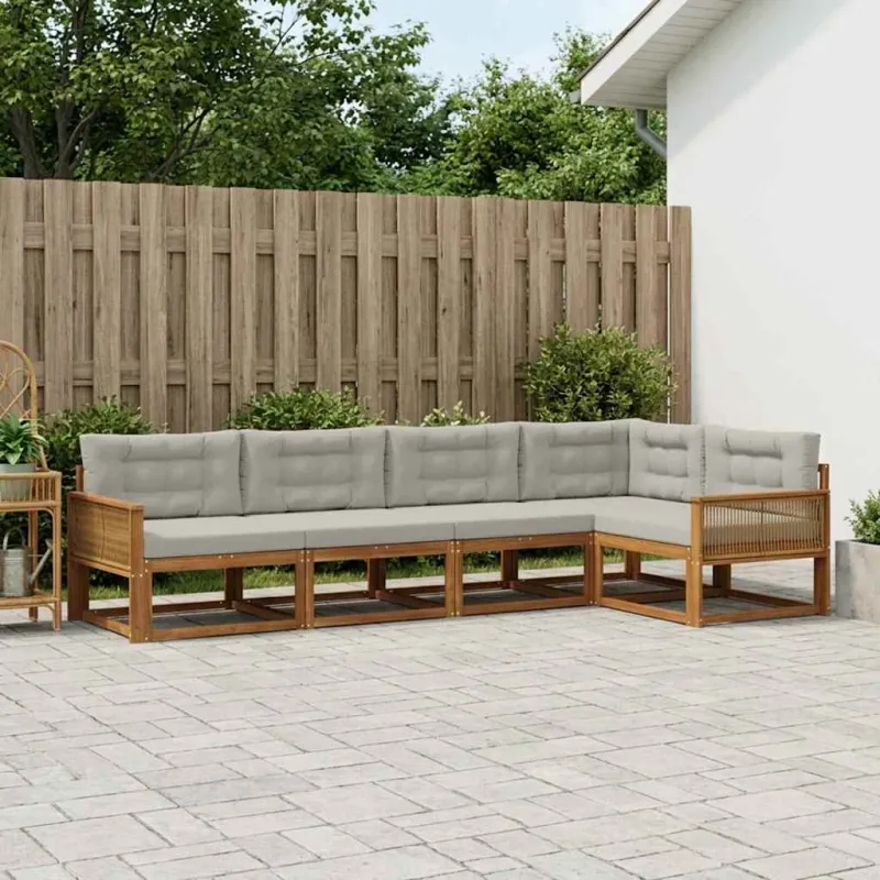 Lauko sofos komplektas 5 pcs Natūrali ir Šviesiai pilka