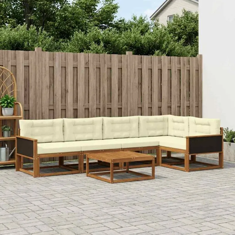 Lauko sofos komplektas 6 pcs Natūralus ir grietinėlė