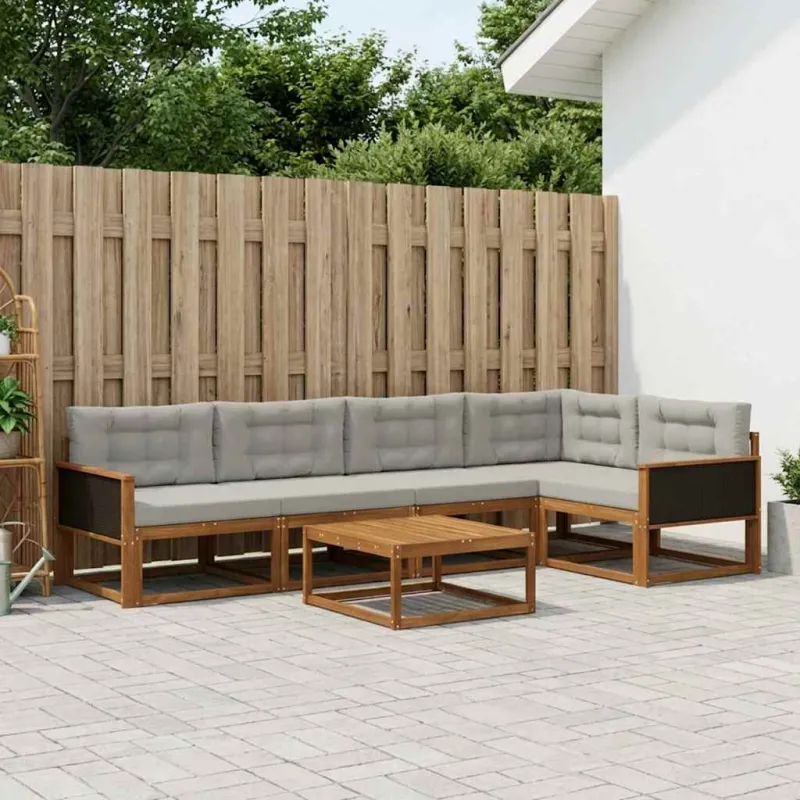 Lauko sofos komplektas 6 pcs Natūrali ir Šviesiai pilka
