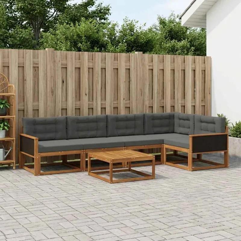 Lauko sofos komplektas su pagalve 6 pcs Natūralus ir antracitas