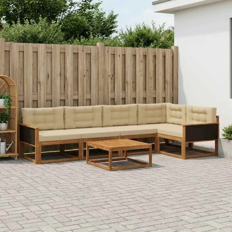 Lauko sofos komplektas su pagalve 6 pcs Natūralus ir bežinis