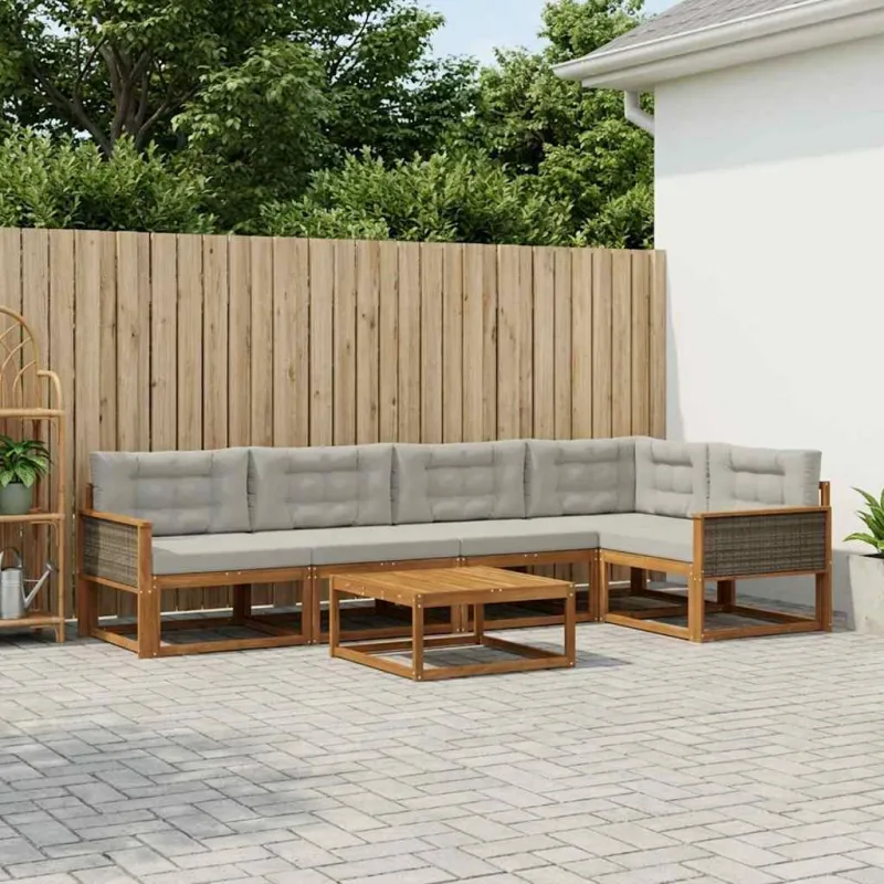Lauko sofos komplektas 6 pcs Natūrali ir Šviesiai pilka