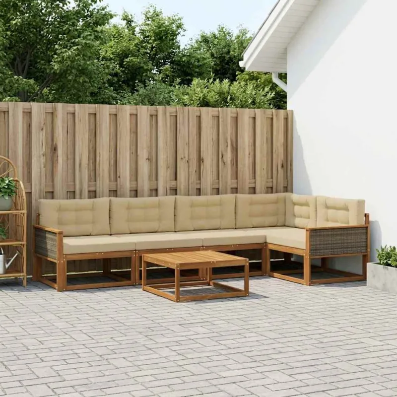 Lauko sofos komplektas su pagalve 6 pcs Natūralus ir bežinis