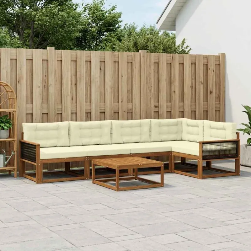 Lauko sofos komplektas su pagalve 6 pcs Natūralus ir grietinėlė