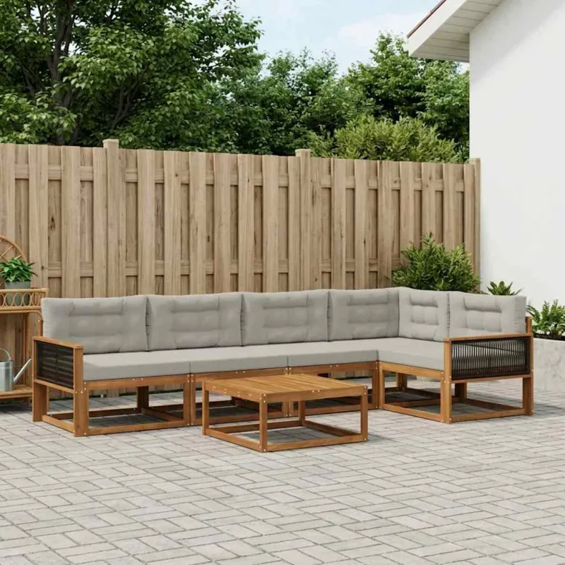 Lauko sofos komplektas 6 pcs Natūrali ir Šviesiai pilka