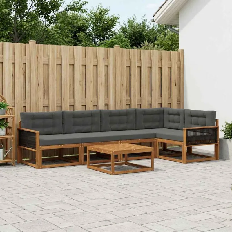 Lauko sofos komplektas su pagalve 6 pcs Natūralus ir antracitas