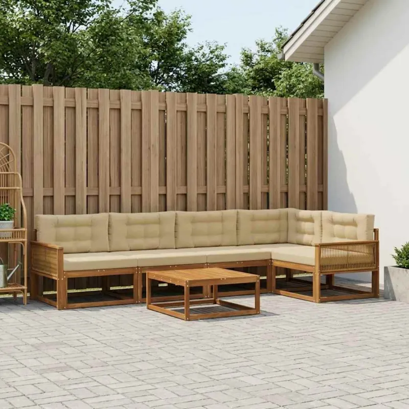 Lauko sofos komplektas su pagalve 6 pcs Natūralus ir bežinis