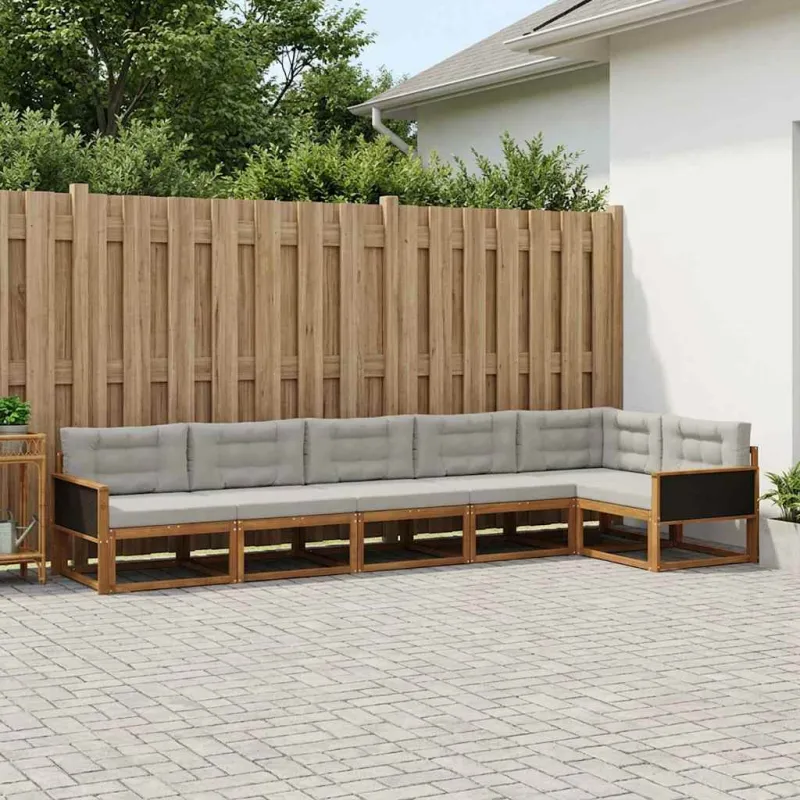 Lauko sofos komplektas 6 pcs Natūrali ir Šviesiai pilka