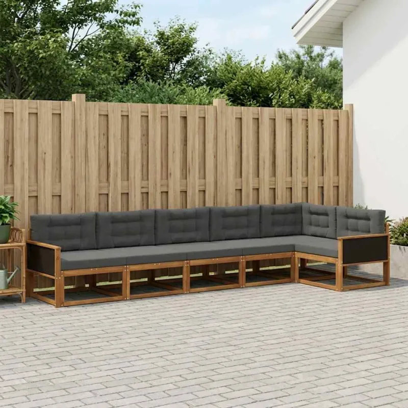 Lauko sofos komplektas su pagalve 6 pcs Natūralus ir antracitas