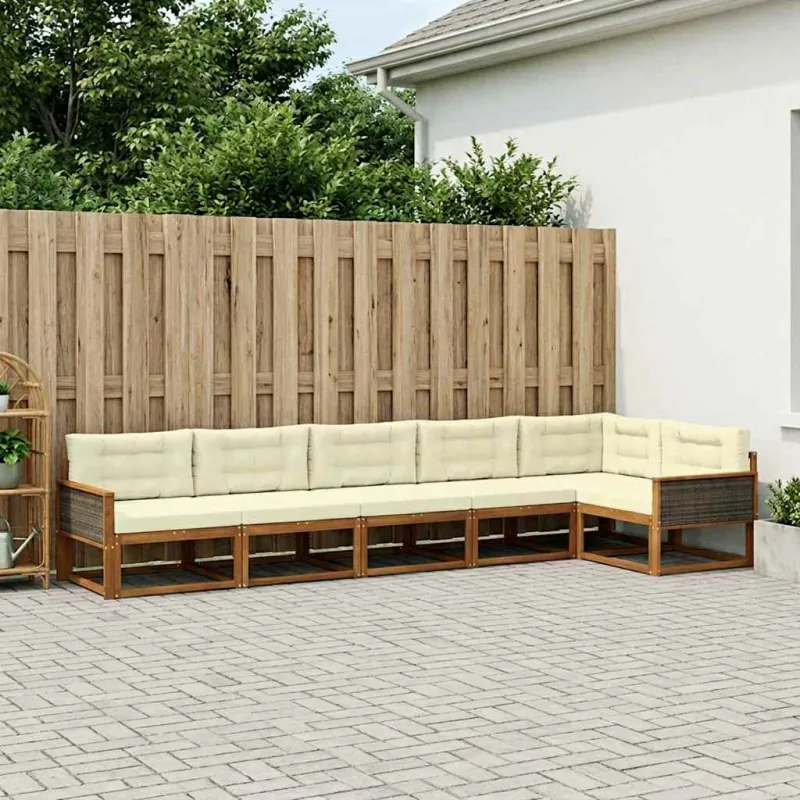 Lauko sofos komplektas su pagalve 6 pcs Natūralus ir grietinėlė