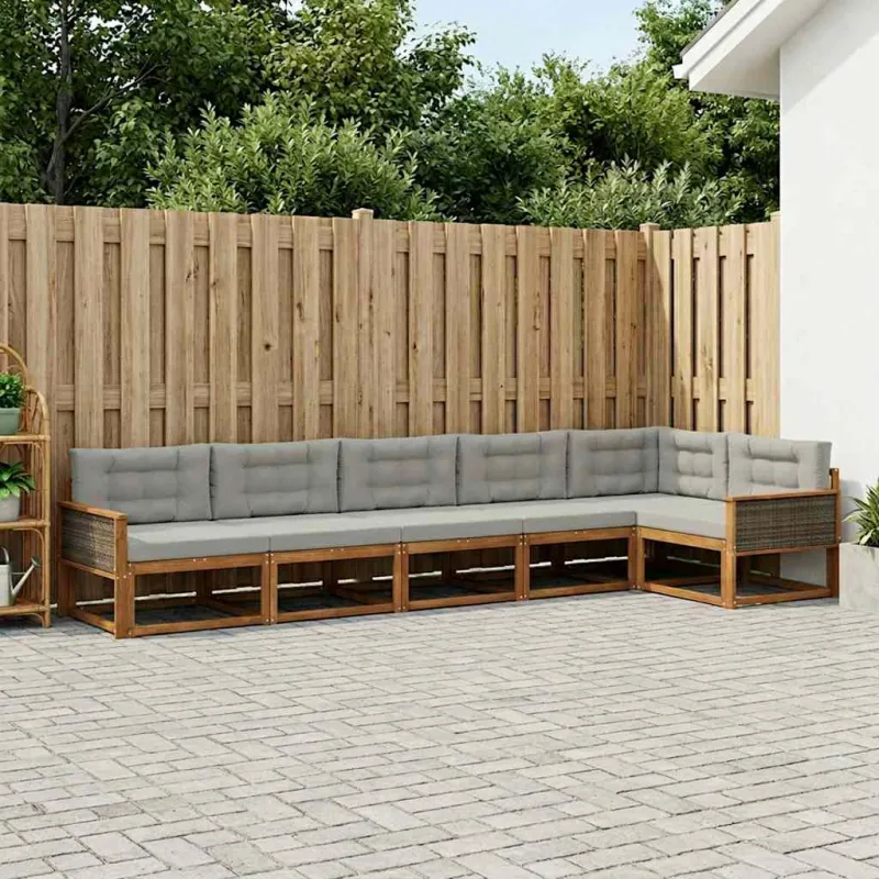 Lauko sofos komplektas 6 pcs Natūrali ir Šviesiai pilka