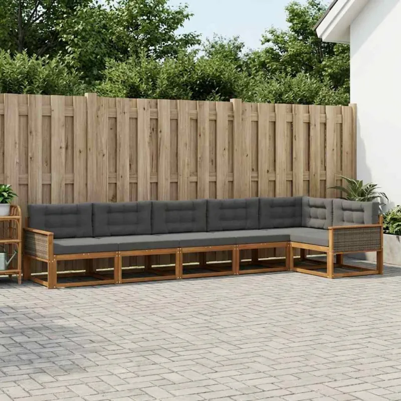 Lauko sofos komplektas su pagalve 6 pcs Natūralus ir antracitas