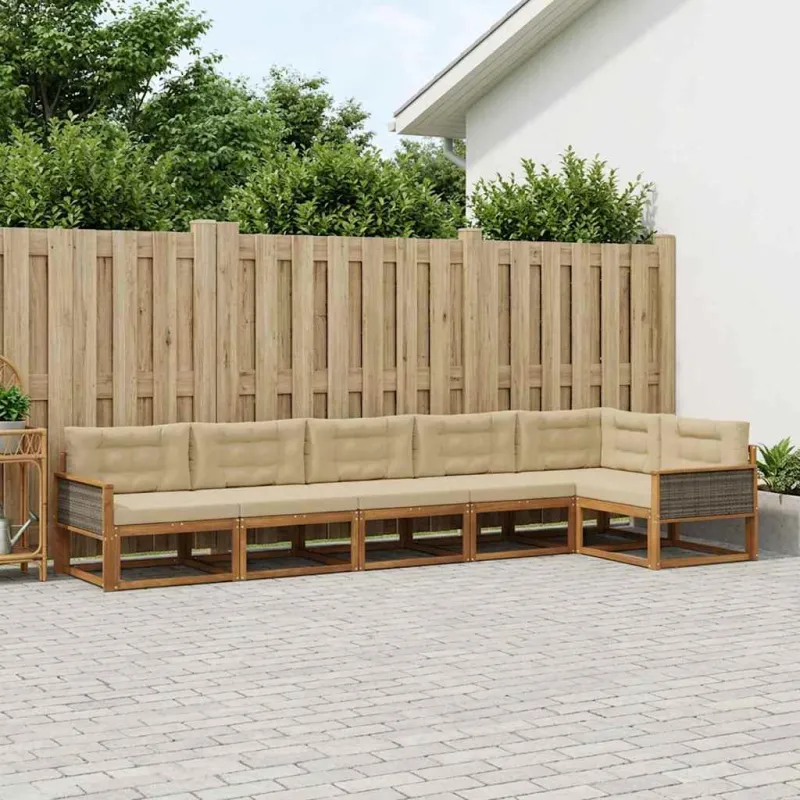 Lauko sofos komplektas su pagalve 6 pcs Natūralus ir bežinis