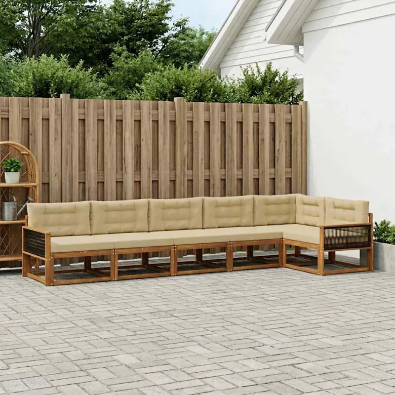 Lauko sofos komplektas su pagalve 6 pcs Natūralus ir bežinis