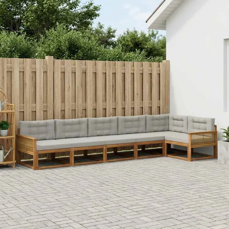 Lauko sofos komplektas 6 pcs Natūrali ir Šviesiai pilka