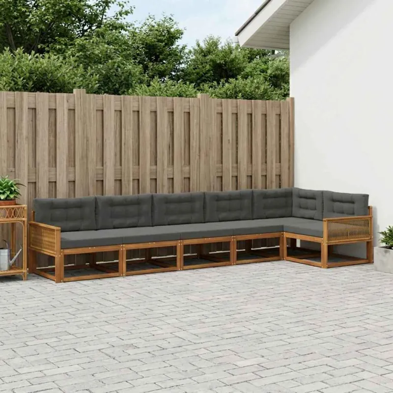 Lauko sofos komplektas su pagalve 6 pcs Natūralus ir antracitas