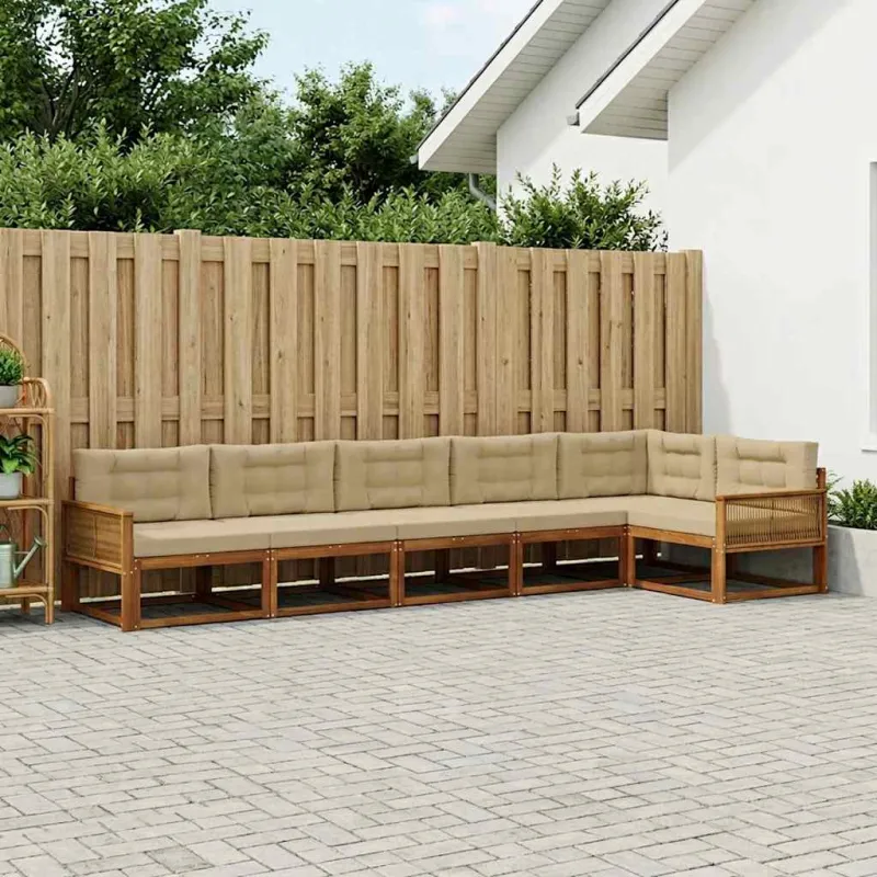 Lauko sofos komplektas su pagalve 6 pcs Natūralus ir bežinis