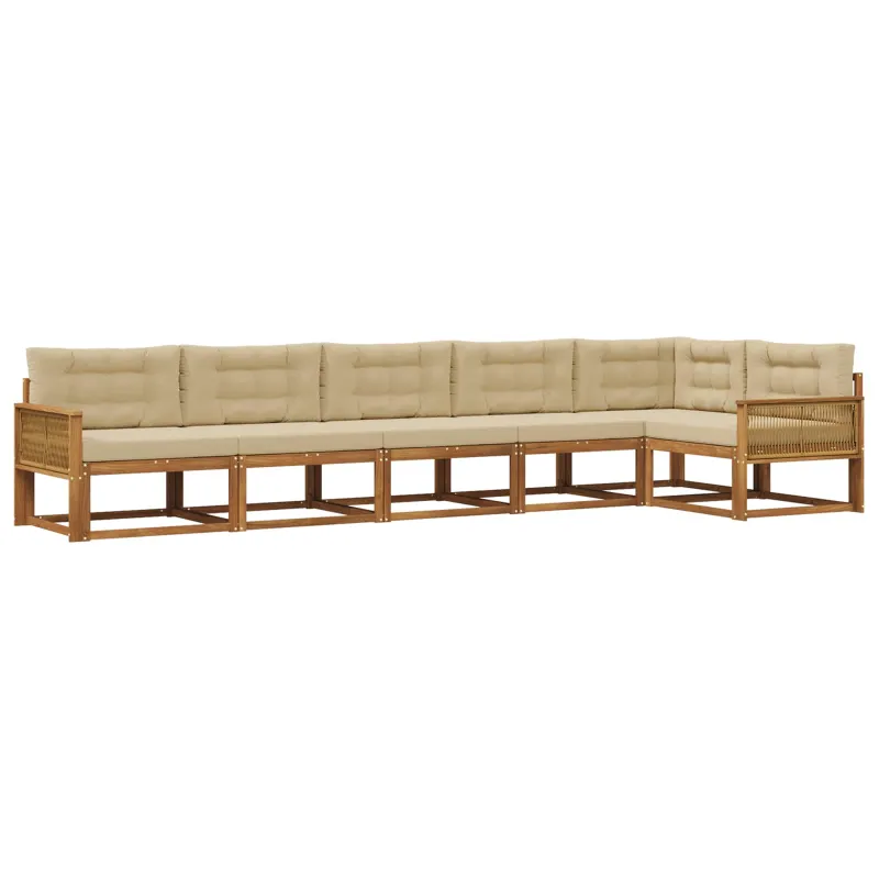 Lauko sofos komplektas su pagalve 6 pcs Natūralus ir bežinis