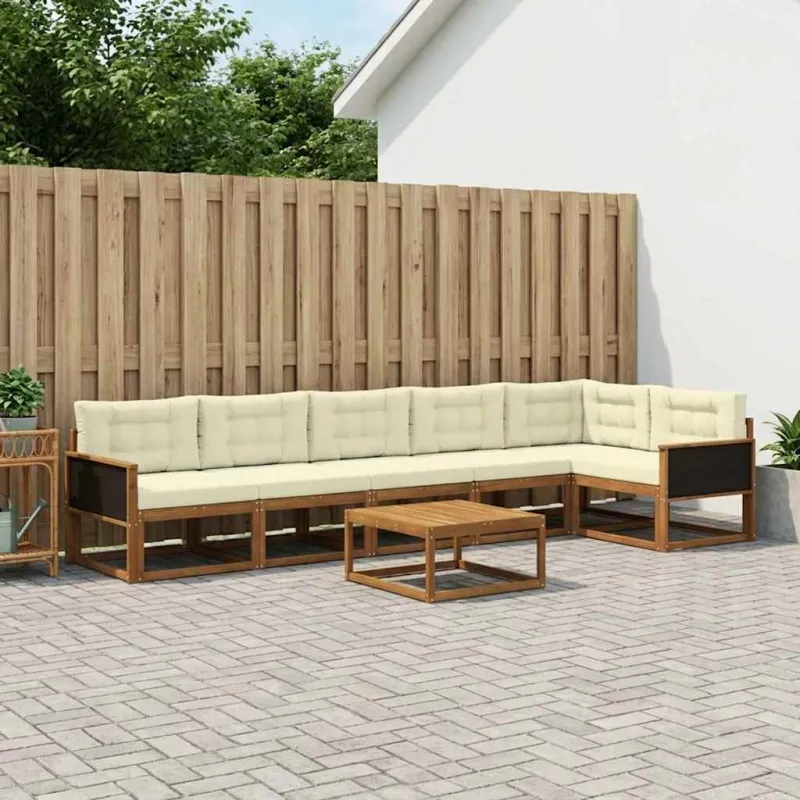 Lauko sofos komplektas su pagalve 7 pcs Natūralus ir grietinėlė