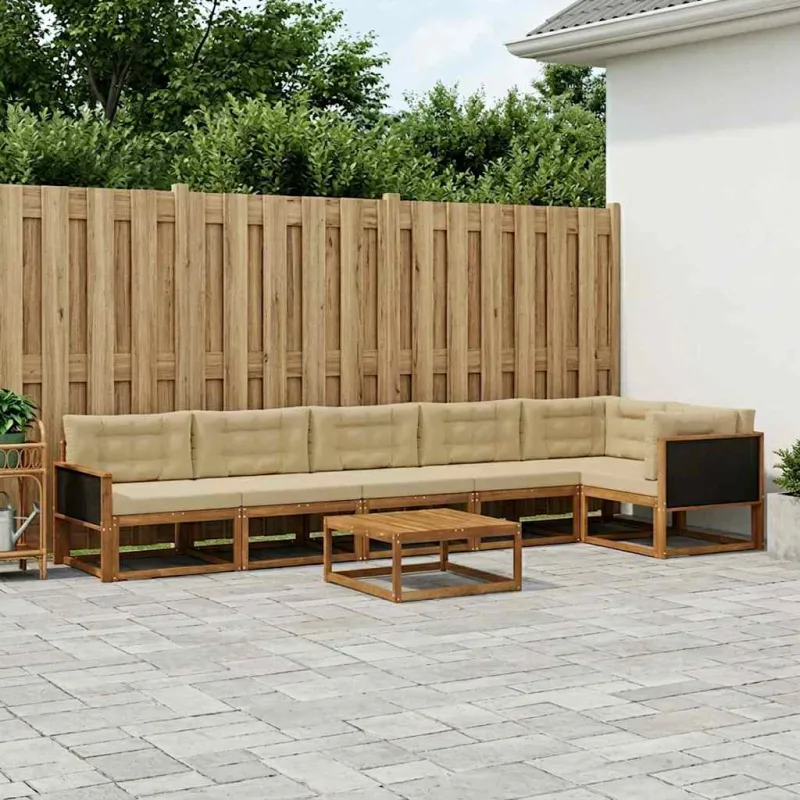 Lauko sofos komplektas su pagalve 7 pcs Natūralus ir bežinis