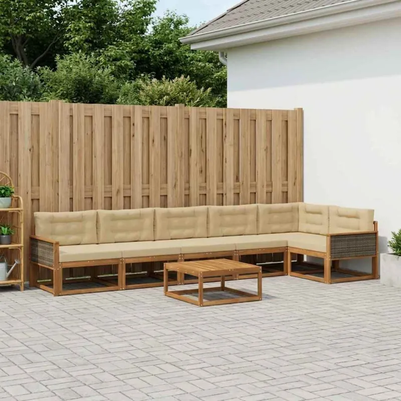 Lauko sofos komplektas su pagalve 7 pcs Natūralus ir bežinis