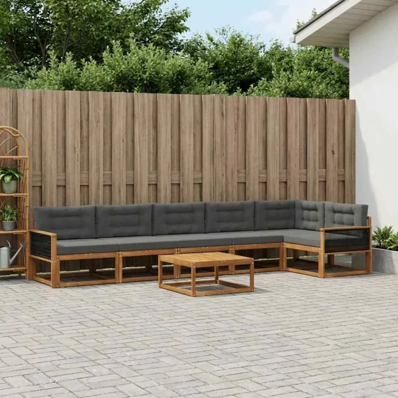 Lauko sofos komplektas su pagalve 7 pcs Natūralus ir antracitas