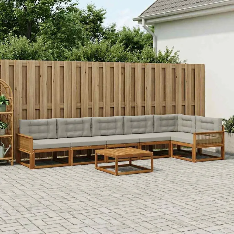 Lauko sofos komplektas 7 pcs Natūrali ir Šviesiai pilka
