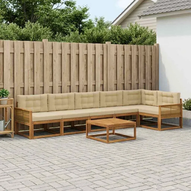 Lauko sofos komplektas su pagalve 7 pcs Natūralus ir bežinis