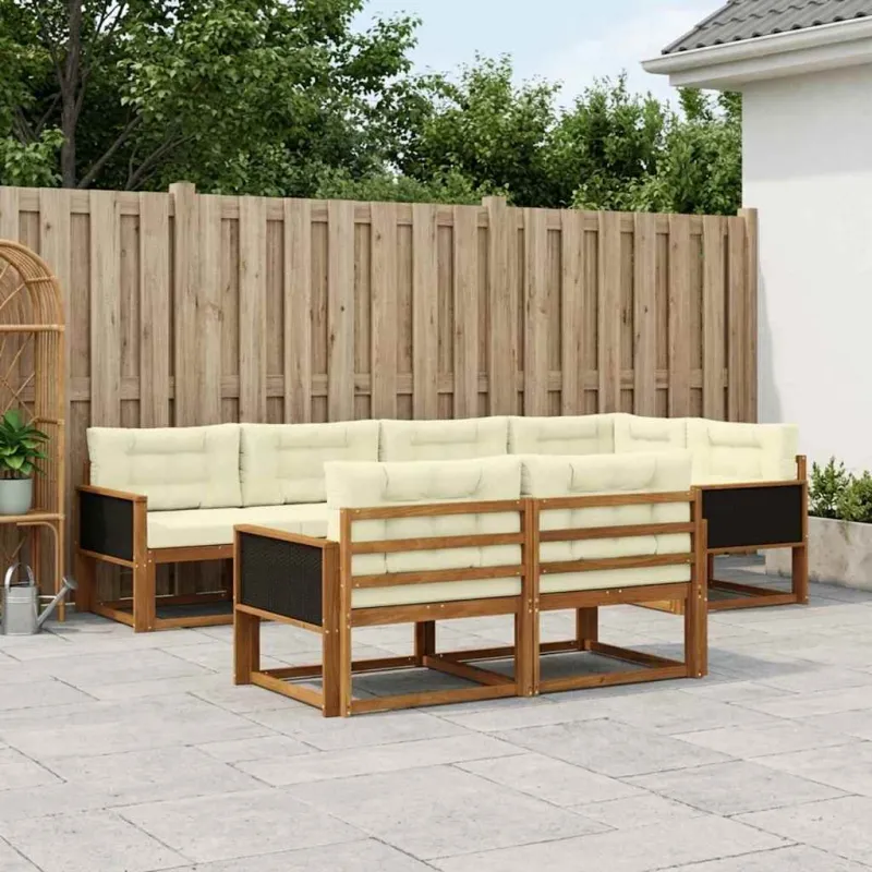 Lauko sofos komplektas 8 pcs Natūralus ir grietinėlė