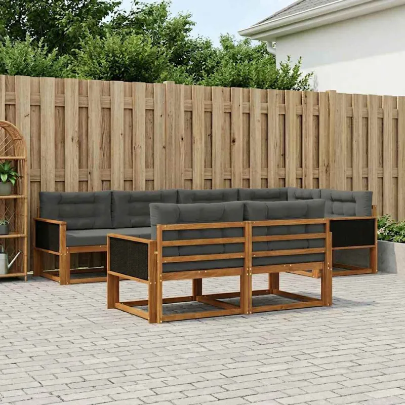 Lauko sofos komplektas su pagalve 7 pcs Natūralus ir antracitas