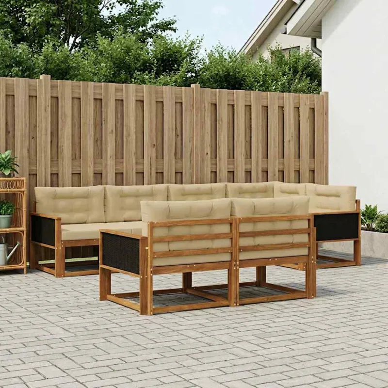 Lauko sofos komplektas su pagalve 7 pcs Natūralus ir bežinis